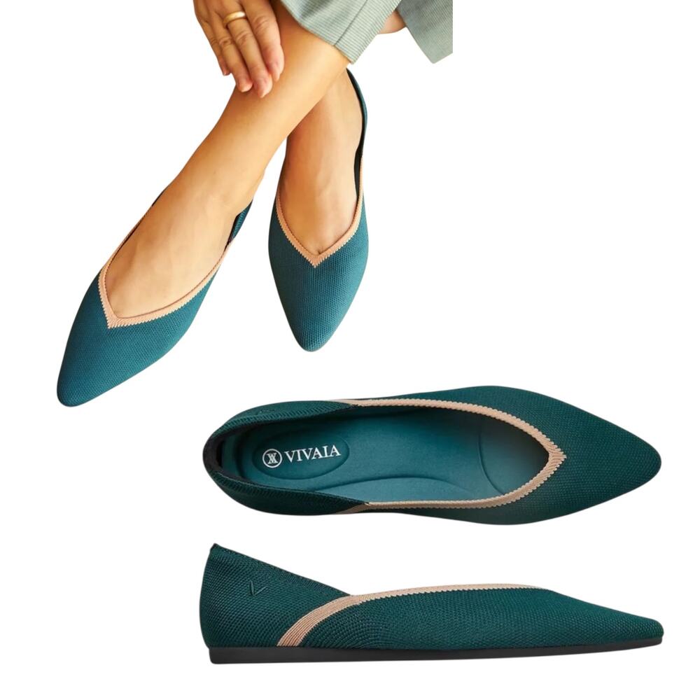 Vivaia NWT 'Vienna' Pointed-Toe Ballet V-Cut Flats, Peacock Green SZ 39 EU, 8 US